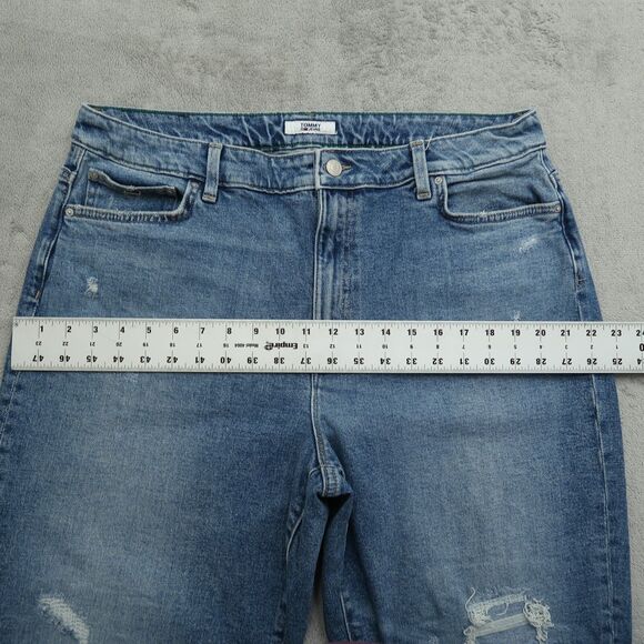 Tommy Jeans Women's 16 Blue High-Rise Denim Pants 27" Inseam Distressed - Picture 7 of 16